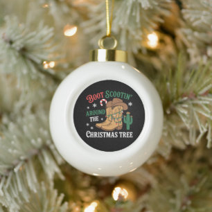 Stiefel rutschen rund um den Weihnachtsbaum Cowboy Keramik Kugel-Ornament