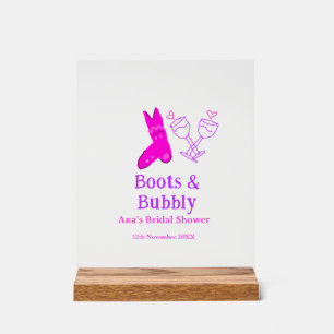 Stiefel & Sektflasche Brautparty pink Acrylschild
