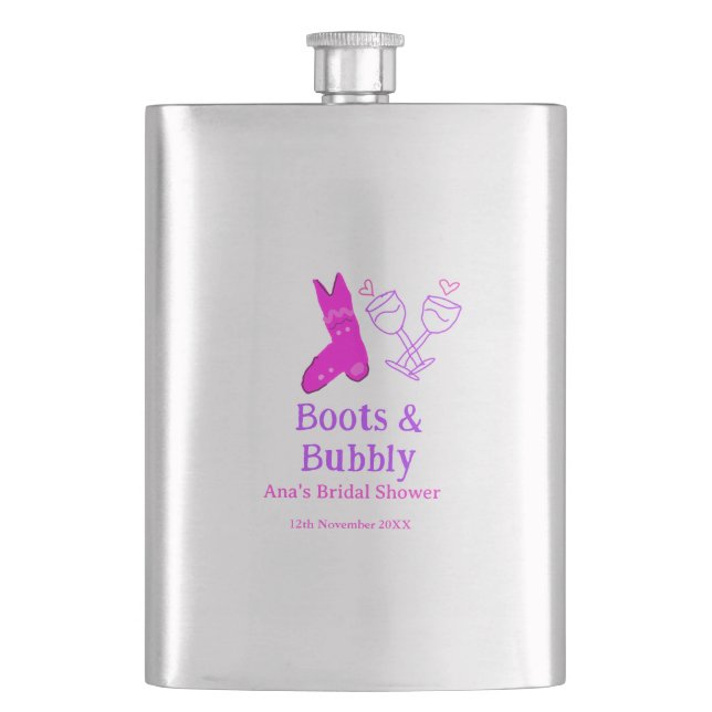 Stiefel & Sektflasche Brautparty pink Flachmann (Vorderseite)