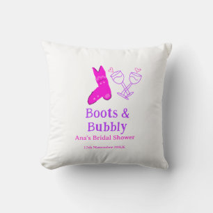 Stiefel & Sektflasche Brautparty pink Kissen