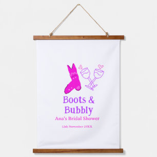 Stiefel & Sektflasche Brautparty pink Wandteppich Mit Holzrahmen