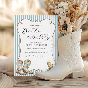 Stiefel & Sprudel Blaue Western-Cowgirl-Hochzeitsd Einladung
