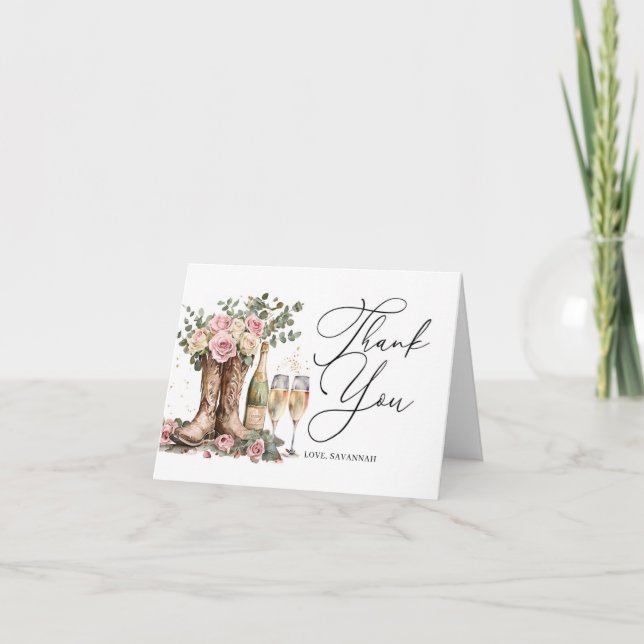 Stiefel und Blasen - Rustikale Western-Hochzeitsfe Dankeskarte (Vorderseite)