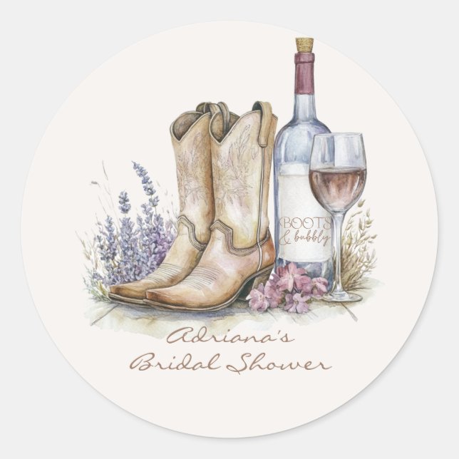 Stiefel und blubbly Brautparty Runder Aufkleber (Vorderseite)