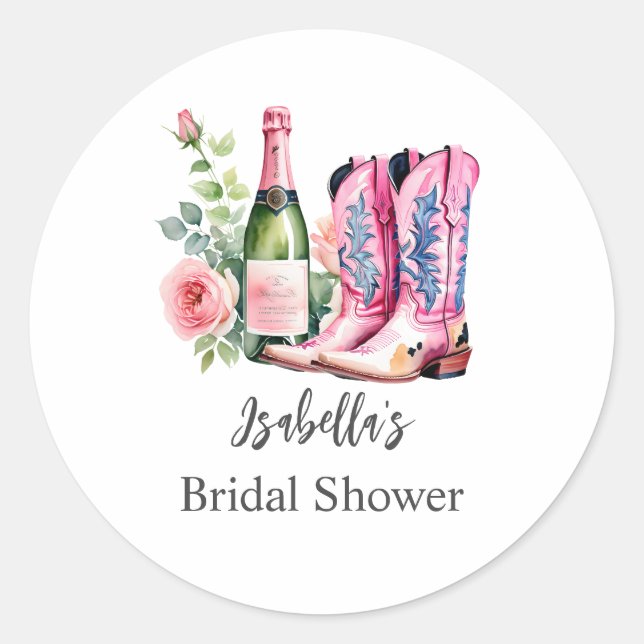 Stiefel und blubbly Pink-Brautparty Runder Aufkleber (Vorderseite)