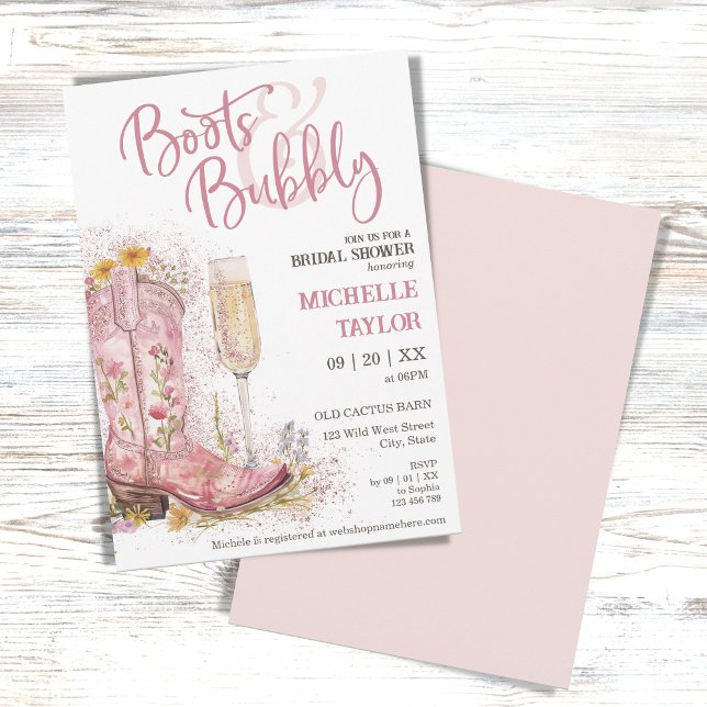 Stiefel und blubbly Pink Floral Western Wild West Einladung (Von Creator hochgeladen)