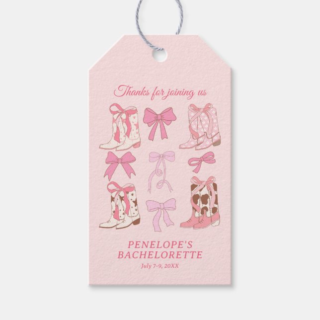 Stiefel und Bows Pink Girly Junggeselinnen-Abschie Geschenkanhänger (Vorderseite)