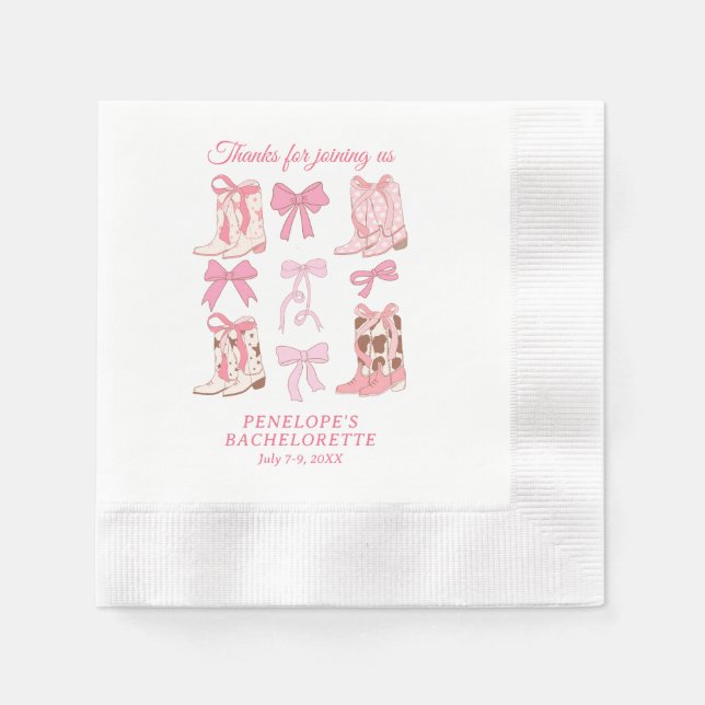 Stiefel und Bows Pink Girly Junggeselinnen-Abschie Serviette (Vorderseite)