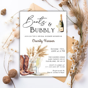 Stiefel und Bubbly Boho Pampas Grass Brautparty Einladung