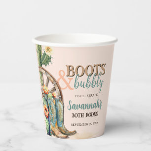 Stiefel und Bubbly Cactus Cowgirl Pink zum Geburts Pappbecher