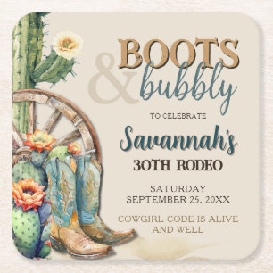 Stiefel und Bubbly Country Cowgirl Western Geburts Rechteckiger Pappuntersetzer