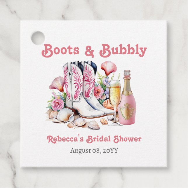 Stiefel und Bubbly Cowgirl Bridal Shower Geschenkanhänger (Vorderseite)