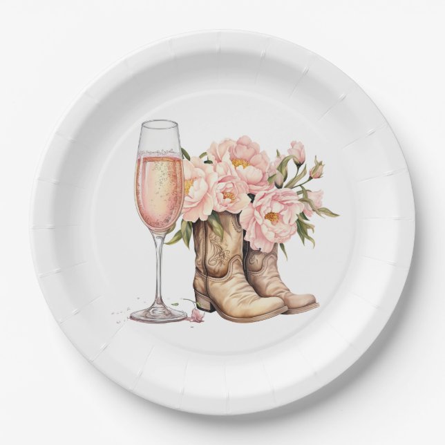 Stiefel und Bubbly Paper-Teller Pappteller (Vorderseite)