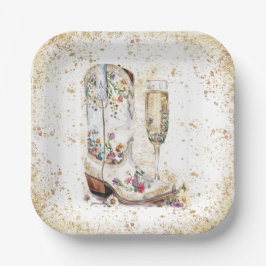 Stiefel und Bubbly Western Bride Wild West Country Pappteller