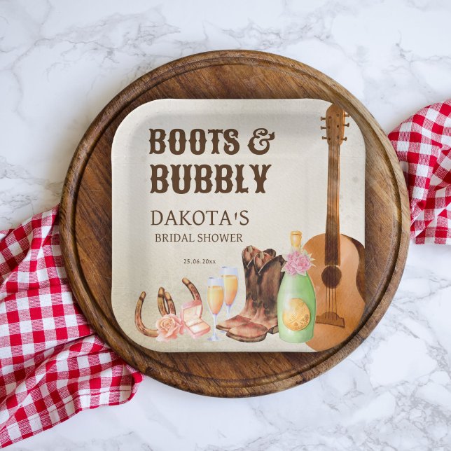 Stiefel und Bubbly Western Rodeo Cowgirl Brunch Pappteller (Von Creator hochgeladen)
