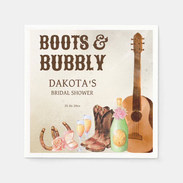 Stiefel und Bubbly Western Rodeo Cowgirl Brunch Serviette (Vorderseite)