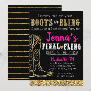 Stiefel und Glamour Country Western Nashville Part Einladung