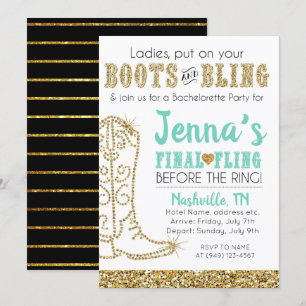 Stiefel und Glamour Country Western Nashville Part Einladung