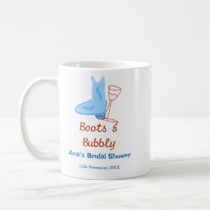 Stiefel und prickelnde Champagnerflasche Brautpart Kaffeetasse