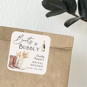 Stiefel und Sprudel Boho Pampasgras-Brautparty Quadratischer Aufkleber
