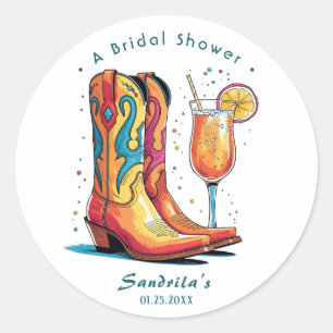Stiefel und Sprudel Western Handgezeichnet Runder Aufkleber