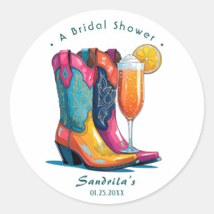 Stiefel und Sprudel Western Handgezeichnet Runder Aufkleber