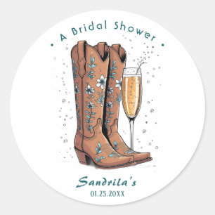 Stiefel und Sprudelndes Western Handgezeichnet Runder Aufkleber