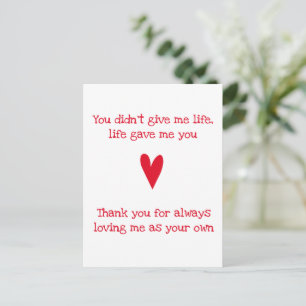 Stiefmutter 'Danke'   Red Heart Muttertag Postkarte