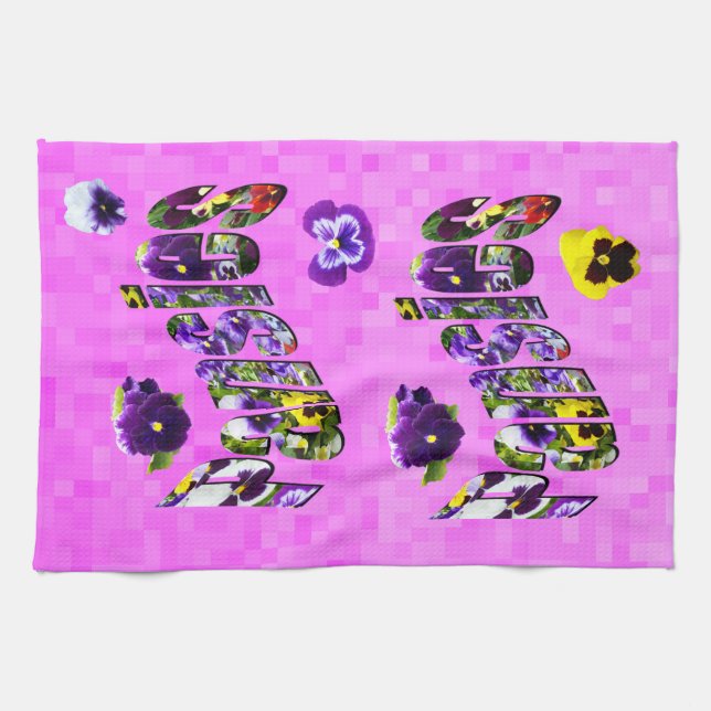 Stiefmütterchen-Bildlogo mit rosa Stiefmütterchen, Geschirrtuch (Horizontal)