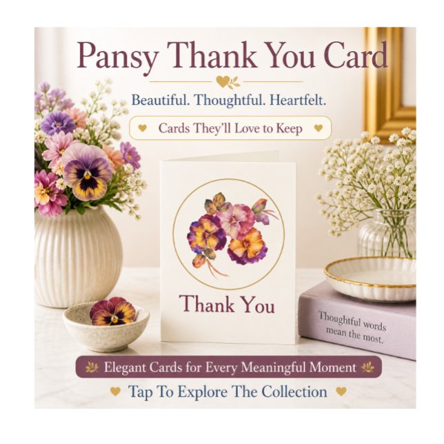 Stiefmütterchen-Blumen-Dankeskarten Elegant Botani Karte (Send a card they’ll keep—beautiful pansy thank you design for heartfelt, meaningful moments.)