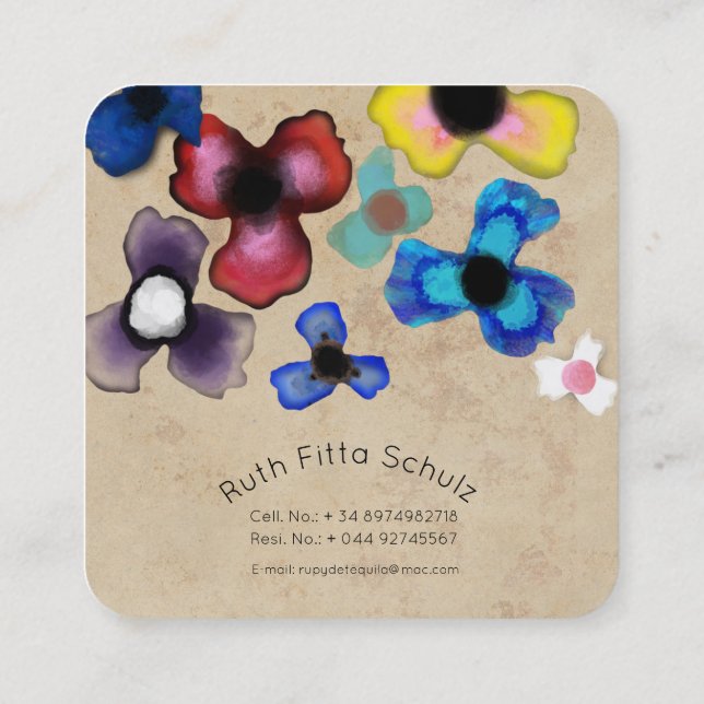 Stiefmütterchen Business Cards Einzigartig Quadratische Visitenkarte (Rückseite)