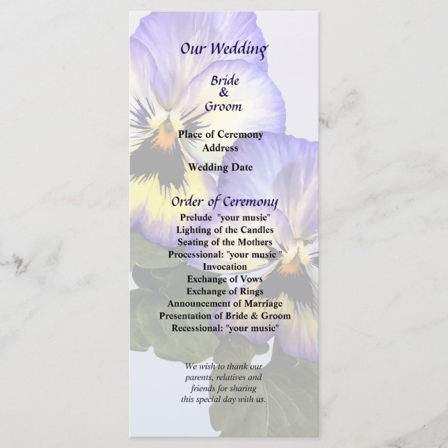 Stiefmütterchen-Duo-Hochzeitsprogramm Programm (Vorderseite)
