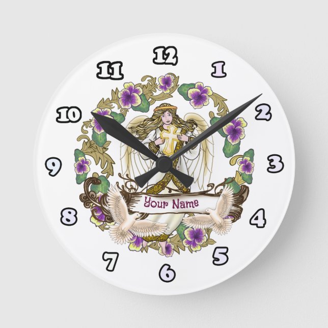Stiefmütterchen Engel Runde Wanduhr (Vorderseite)