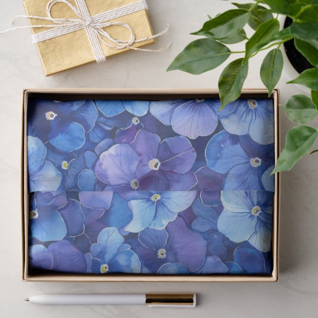Stiefmütterchen im Aquarellstil Blau Lila Blumendr Seidenpapier (Geschenk)