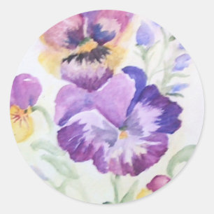 Stiefmütterchen in Aquarellen Runder Aufkleber