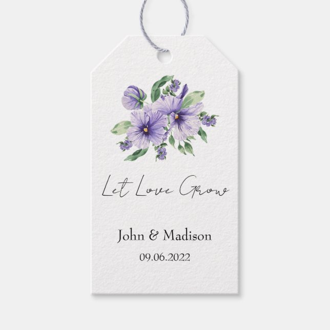 Stiefmütterchen | Lass Liebe wachsen Hochzeitssame Geschenkanhänger (Vorderseite)