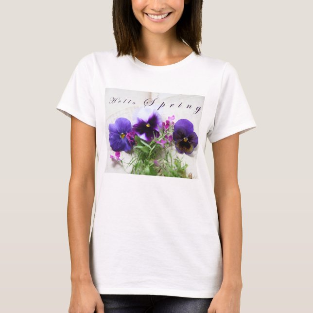Stiefmütterchen, Lobelia auf alte Handschrift Hall T-Shirt (Vorderseite)