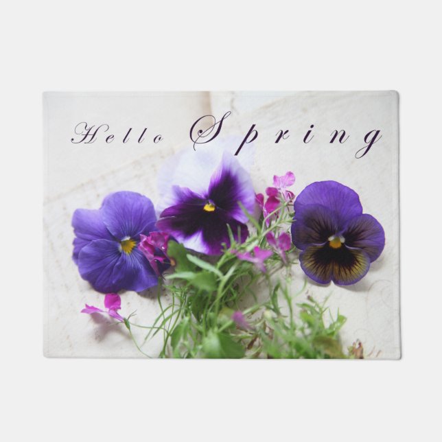 Stiefmütterchen, Lobelia auf altem Handschrift Fußmatte (Vorderseite)