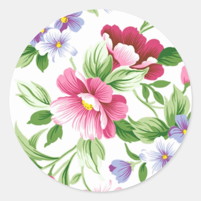 Stiefmütterchen mit Pink-Flora Runder Aufkleber (Vorderseite)