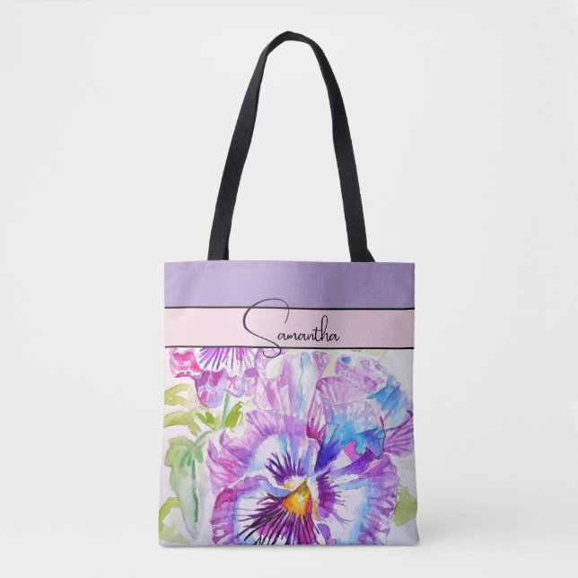 Stiefmütterchen Rosa Wasserfarbe Stiefmütterchen f Tasche (Vorderseite)