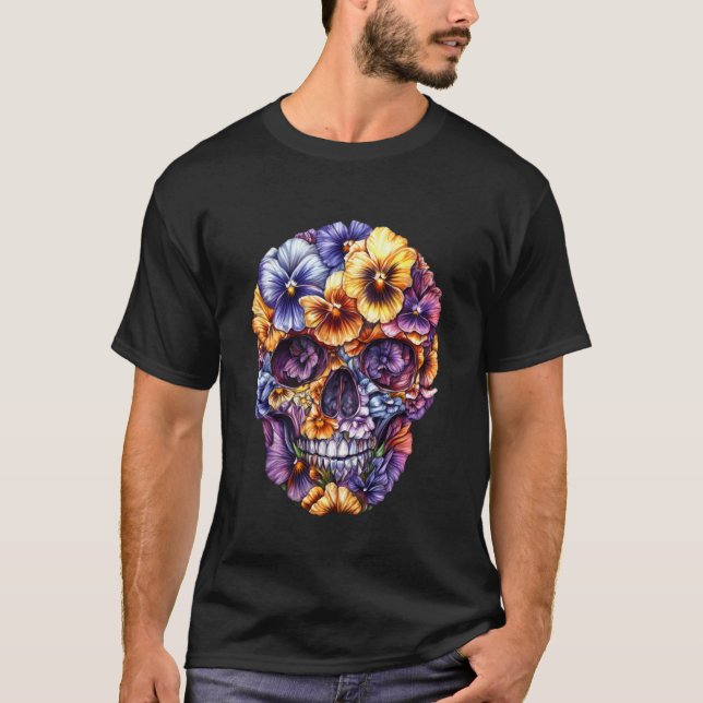 Stiefmütterchen Skelett Schädel Stiefmütterchen-Bl T-Shirt (Vorderseite)