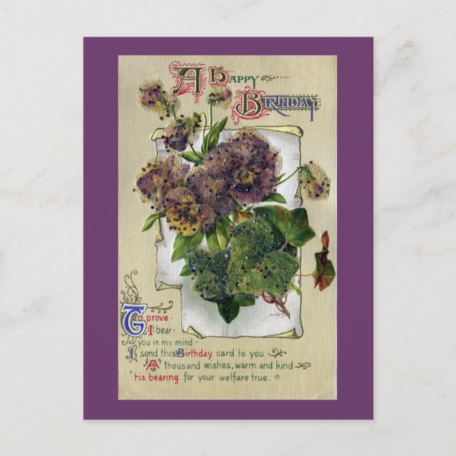 Stiefmütterchen und Ivy Vintag Geburtstag Postkarte (Vorderseite)