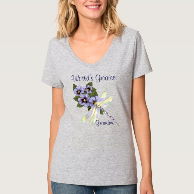 Stiefmütterchen und Libellen T-Shirt (Vorderseite)