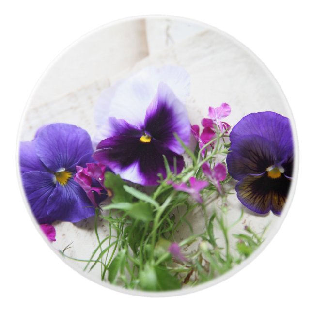 Stiefmütterchen und Lobelia Keramikknauf (Vorderseite)