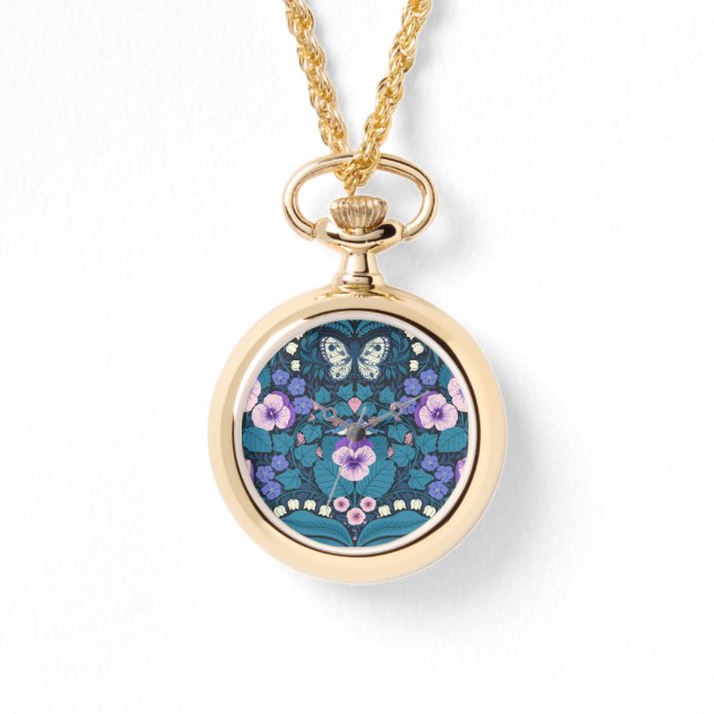 Stiefmütterchen, Vögel und Schmetterlinge Armbanduhr (Vorderseite)