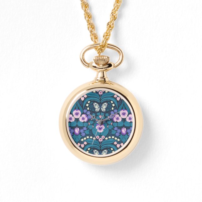 Stiefmütterchen, Vögel und Schmetterlinge Armbanduhr (Vorderseite)