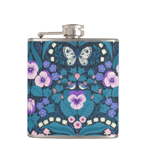 Stiefmütterchen, Vögel und Schmetterlinge Flachmann