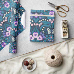 Stiefmütterchen, Vögel und Schmetterlinge Geschenkpapier