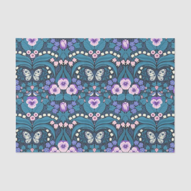 Stiefmütterchen, Vögel und Schmetterlinge Seidenpapier (Vorderseite)