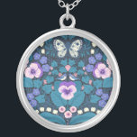 Stiefmütterchen, Vögel und Schmetterlinge Versilberte Kette<br><div class="desc">Handgemalte Gartentapete mit Stiefmütterchen,  Lilien,  Blume,  Blätter,  Vögeln und Schmetterlingen. Nahtlose Muster</div>
